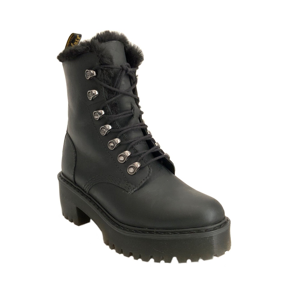 Dr. Martens Platform Leona FL 7 Eye Lined Ankle Boots Cozy Black 6
